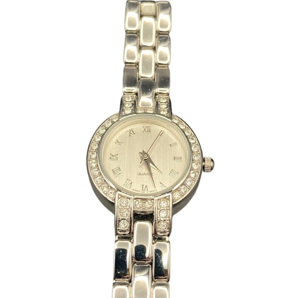 Classic Silver Toned Gem Quartz Analog Women's Watch Japan Movt. w/ New Battery